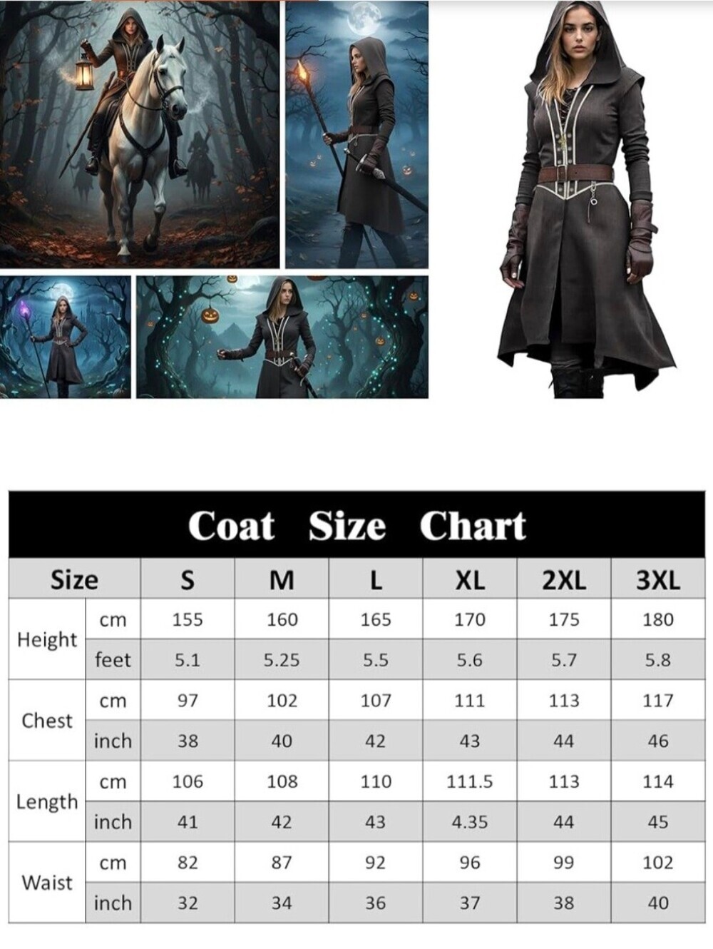 Gothic Medieval Long Coat With Hood #1290 - Picture 13 of 13